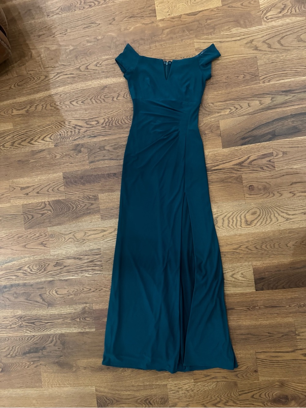 Xscape Elegant Off-Shoulder Teal Evening Gown
